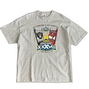 ‘03 Alstyle NFL Super Bowl XXXVII Shirt Raiders Buccaneers Grey Size 2XL Vintage